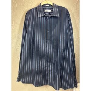 Calvin Klein‎ Long Sleeve Button Down Black Blue Striped Shirt Business Size XL
